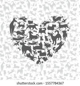 love for dogs vector background with different dog breeds