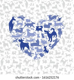 love for dogs vector background with different dog breeds