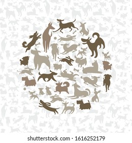 love for dogs vector background with different dog breeds