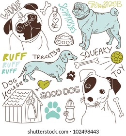 I love Dogs! vector doodles set