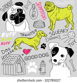 I love Dogs! vector doodles set