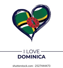 I Love Dominica Banner with Flag in Heart. Dominica love Emblem Isolated on White Background. Vector, Illustration, Isolated, Love, Background.