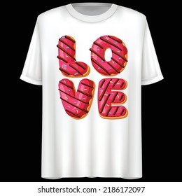 Amor, Donut Font, ilustración vectorial. Diseño de camisetas.
