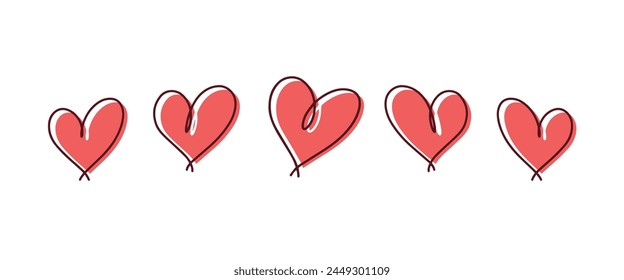 Love doodle, abstract drawing , outline design. Hearts line divider. Vector abstract illustration, isolated on white background.