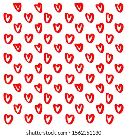 Love doodle background with hearts. Vector hand drawn grunge background