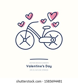 Love doodle bicycle icon isolated on white, hand drawn vector illustration. Happy Valentine's Day. Concept for card, children print, social media post