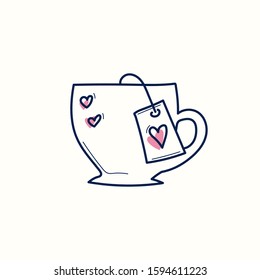 Love doodle cup icon isolated on white, hand drawn vector illustration. Happy Valentine's Day. Concept for card, children print, social media post