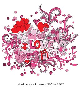 Love doodle. Hand drawn doodles elements. Vector illustration background