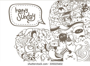 Love Doodle: Hand drawn love doodle with word happy sunday