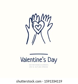 Love doodle hand icon isolated on white, hand drawn vector illustration. Happy Valentine's Day. Concept for card, children print, social media post