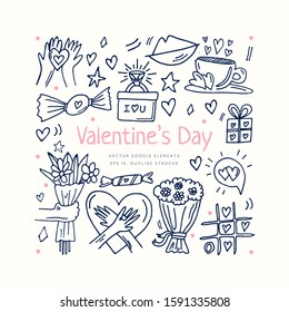 Love doodle icon set isolated on white, hand drawn vector illustration. Happy Valentine's Day. Concept for card, children print, social media post