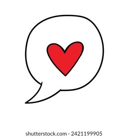Love doodle icon. Speech bubble with a heart inside. Vector outline sketch.