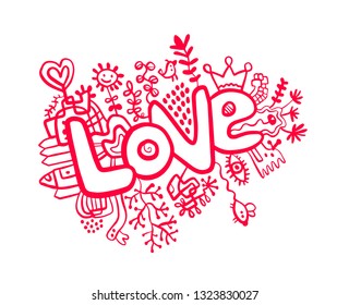 Love doodle illustration hand drawn line cartoon style minimalism