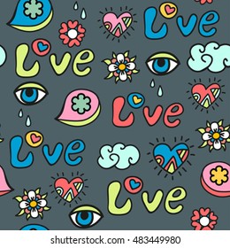 love doodle vector seamless pattern