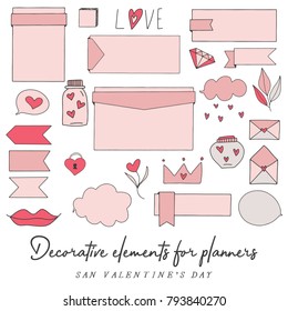 Love doodles for planners, decorative elements, San Valentine's day, hand drawn illustration, hearts