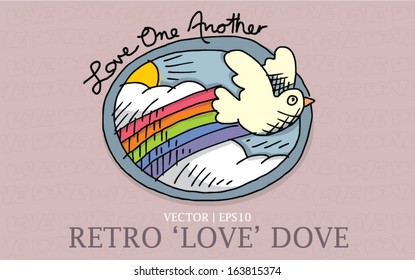 Love dove retro hand drawn style love one another bible verse for Christian church vector | EPS10