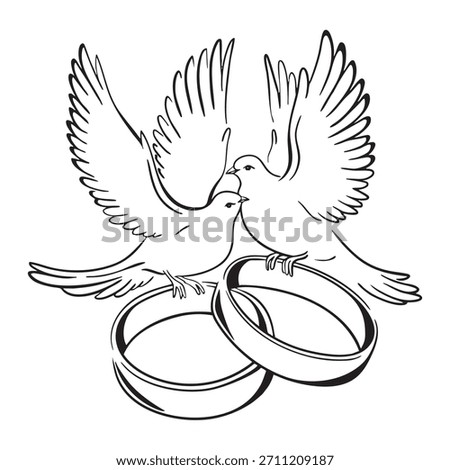 Love Doves with Wedding Bands – Elegant Black and White Illustration