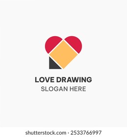 Love drawing logo template in simple style. Heart and pencil vector illustration