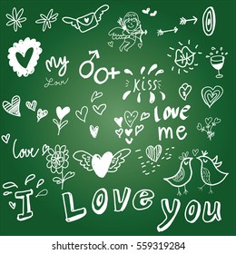 Love drawing sketch vector Idea Concept with Doodle design style :Hand drawn vector illustration set of love element. color background