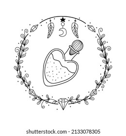 Love Drink Doodle Hand Drawn Illustration. Witch Love Potion Vector Illustration. Love Elixir