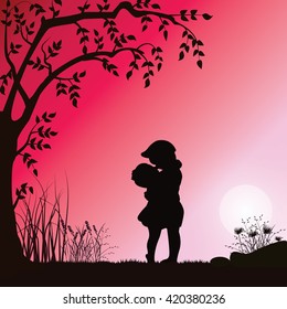 Love during childhood, Vector illustrations