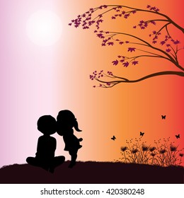 Love during childhood, Vector illustrations