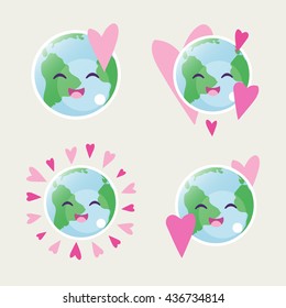 Love the Earth. . Bright colors. Save the world. Sticker, icon set. Vector art.