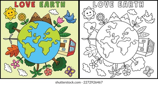 Ilustración coloreada de la página Love Earth