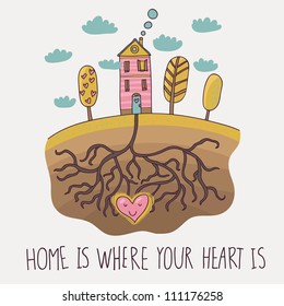 In love with earth Ã¢Â?Â? concept idea. Cartoon vector background about life on our planet