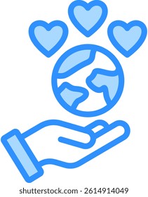 Love Earth Icon Blue Color Vector Illustration