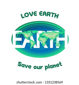 Love earth save our planet paper cut deep icon  design