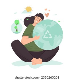 Love the earth, save planet for environment care flat illustration