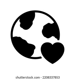Love Earth Silhouette Icon. Heart Shape and Globe Planet Black Pictogram. Concept of Charity, Donation Organization and International Love. Save the earth and World. Vector illustration.