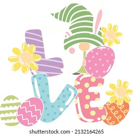 Love Easter Design with Gnome Eggs and Flower