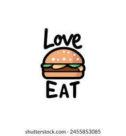 love eat hamburger snack food meal delicious sticker label vector illustration template design