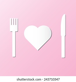 love eat icon with heart shape with fork and knife