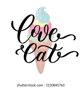 Love eat lettering food inscription. Kitchen wall art