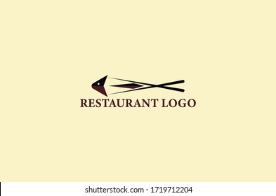 Love Eat logo. Cafe or restaurant emblem.spoon and friedfish in the yellow background.