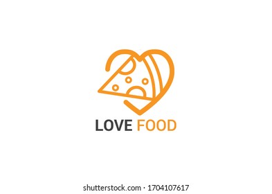 Love Eat logo design vector. Cafe or restaurant emblem. Plate with pizza in the white background.