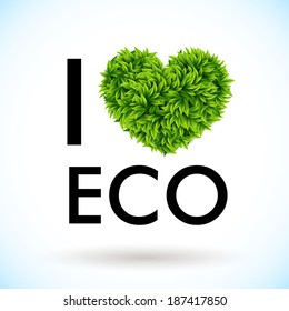 I love eco. Heart made of leaves. Vector illustration.
