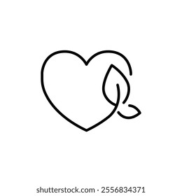 Love ecology icon. Simple outline style. Heart shape and leaves, leaf, organic, eco, vegan, herbal healthcare, nature care concept. Thin line symbol. Vector illustration isolated.