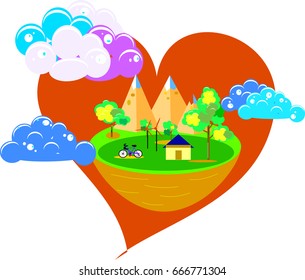 love ecology island levitating on sky, conservation concept