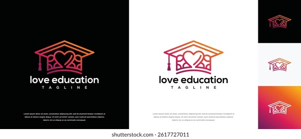 Love education logo design. Love education hat logo template. Education logo symbol icon
