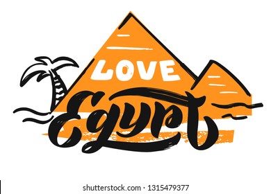 Love Egypt hand writen logo, lettering, calligraphy. Logos for banner, poster, postcard, website. Vector template eps 10