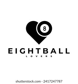LOVE EIGHT BALL BLACK BILLIARD LOVERS FANS LOGO VECTOR ICON ILLUSTRATION