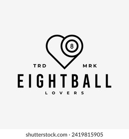 LOVE EIGHT BALL BLACK BILLIARD LOVERS FANS VINTAGE HIPSTER LOGO VECTOR ICON ILLUSTRATION