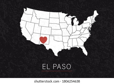 Love El Paso Picture. Map of United States with Heart as City Point. Vector Stock Illustration