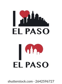 I love El Paso vector art, badge, tag, icon, logo concept. USA, Texas state city landmarks and heart isolated image layout for print, image, card