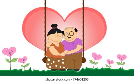 Love of the elderly love for a long time. And also love each other as well as life. Love is single Valentine's Day Concept, illustration