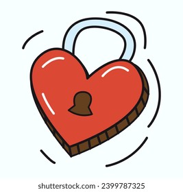 Love element of colorful set. A captivating love-themed illustration feature vibrant lock, symbolizing the deep connection and bond shared between two hearts. Vector illustration.